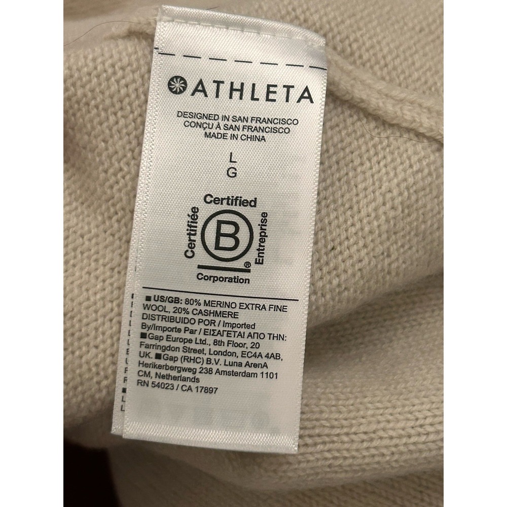 Athleta x Alicia Keys Turtleneck Maxi Sweater Tunic Large Cream Slit  -  FLAW - Picture 4 of 10